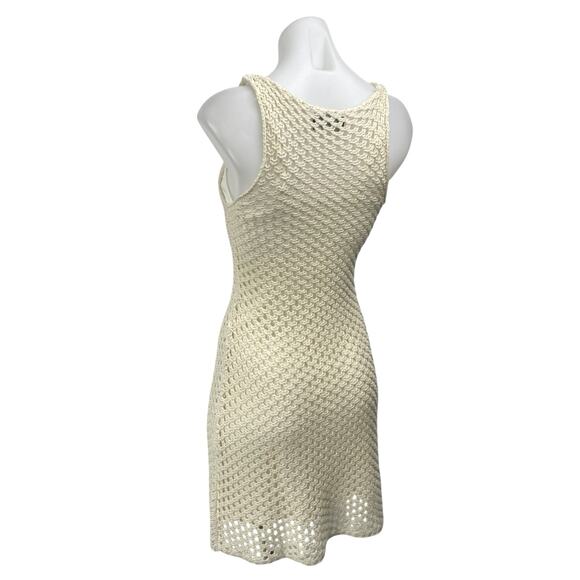 Mink Pink Cream Crochet Knit Sleeveless Sheer Mini Swim Cover Up Dress Size S - Picture 2 of 4